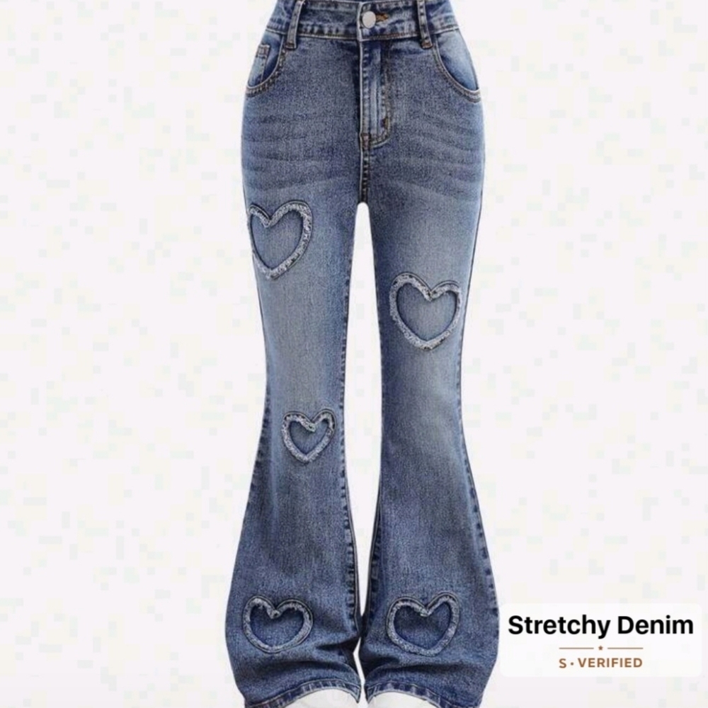SHEIN Blue Heart Flare Jeans